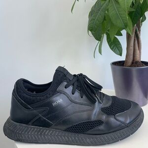 Hugo Boss Titanium Runn Mxme Trainer Sneaker - Black Leather Size 45